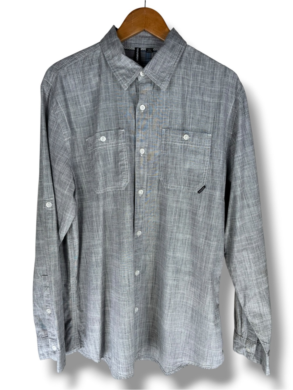 Ocean Current Grey 100% Cotton Button-Down Long Sleeve Shirt w/ 2 Pockets in XL